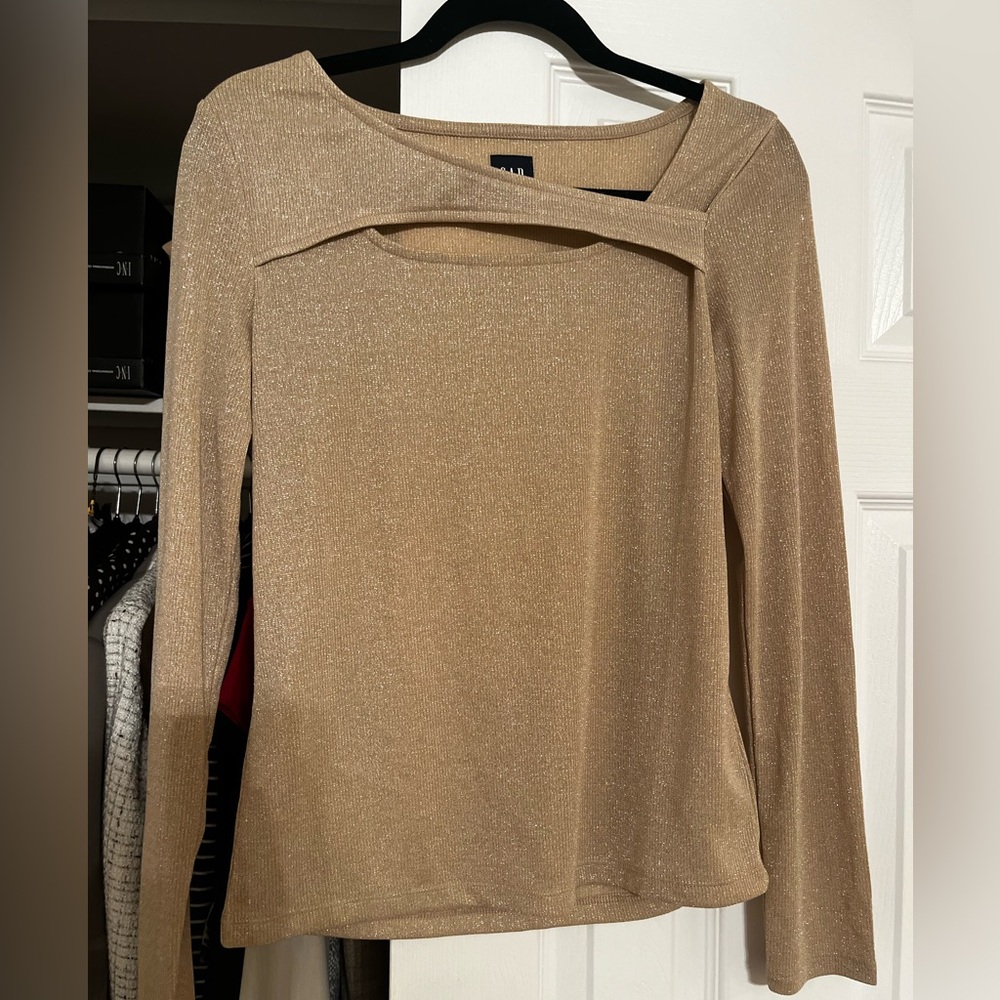 GAP Metallic Gold Long Sleeve Cutout Top